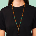 Load image into Gallery viewer, Mala necklace in silver, malachite, enamel, pink tourmalines and wood