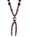 Load image into Gallery viewer, Mala necklace in silver, matte onyx, enamel, black spinels and wood