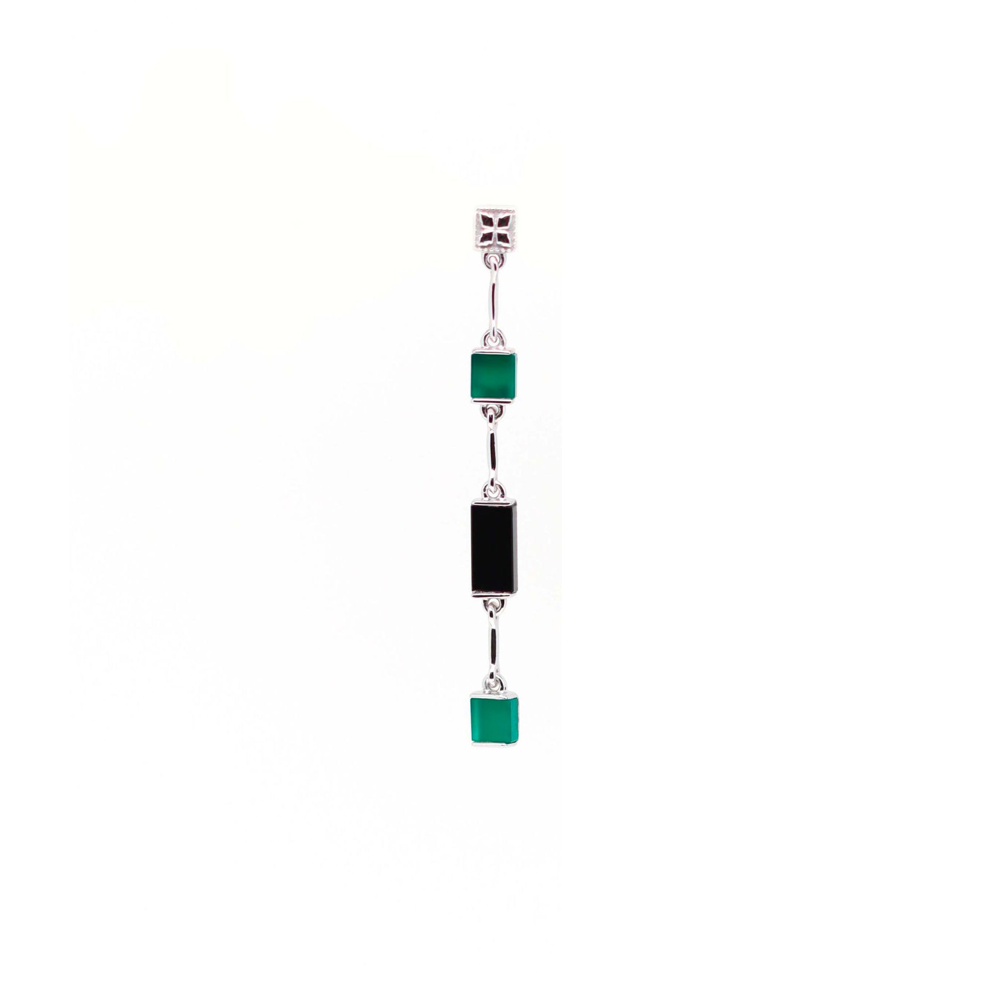 Louisette single right earring in silver, black and green onyx
