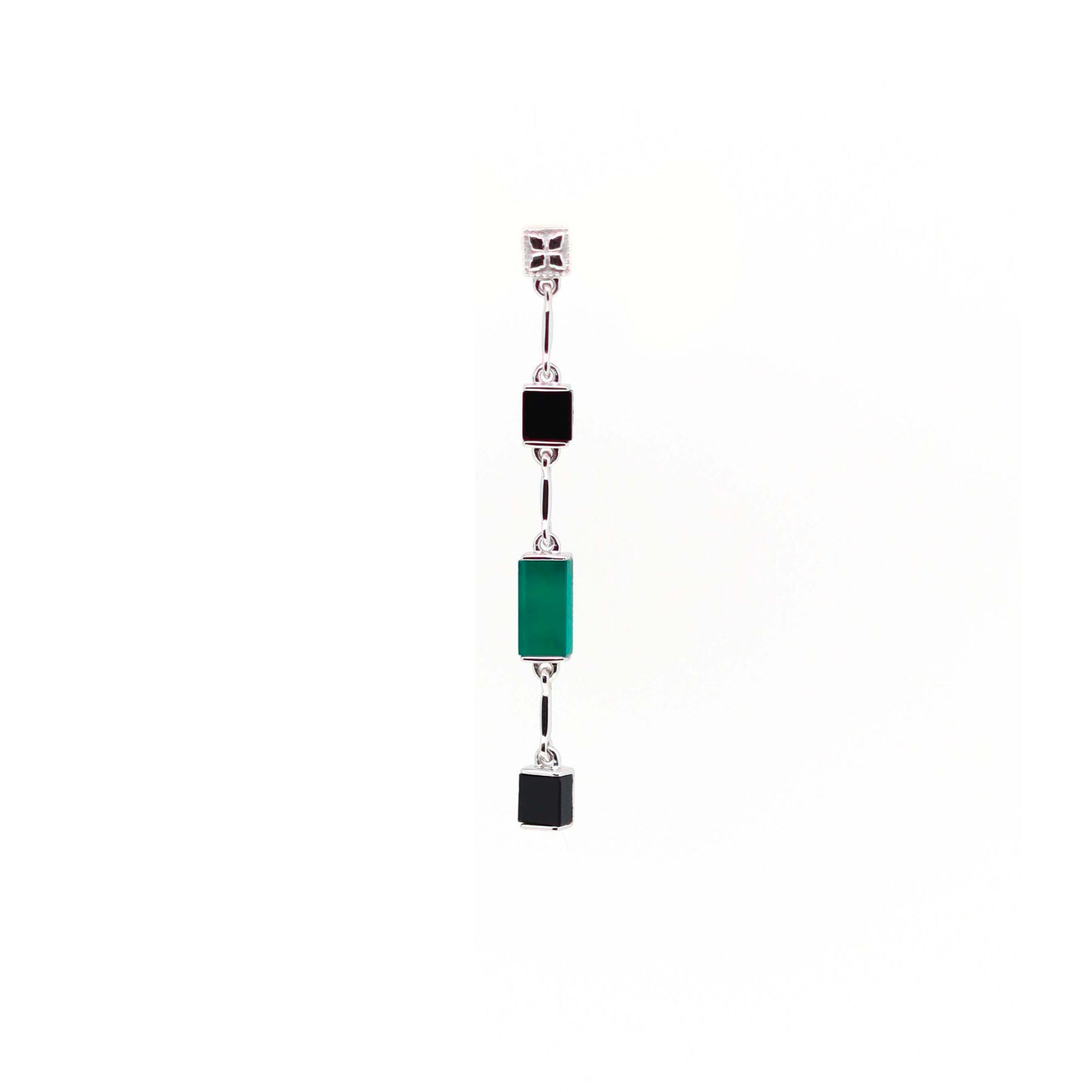 Louisette single left earring in silver, black and green onyx