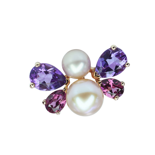 Single imperial bee earring rose gold amethyst rhodolite white pearl