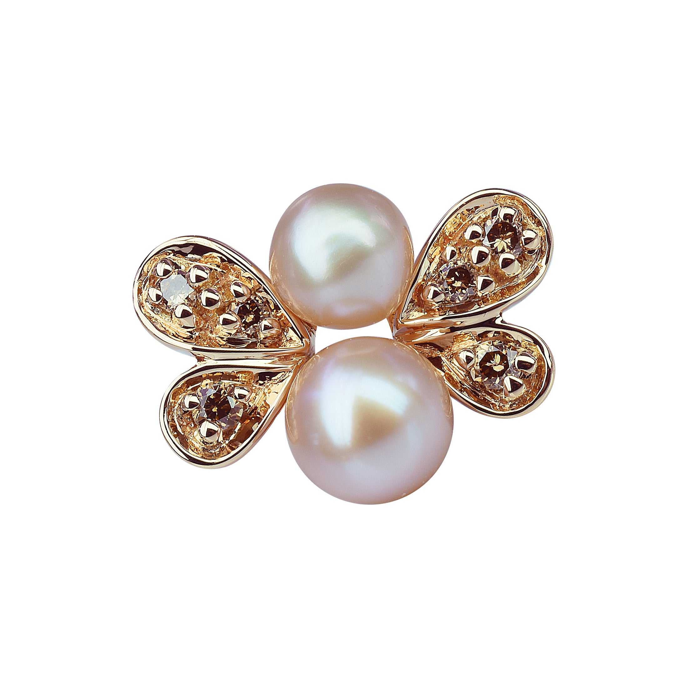 Single imperial bee earring rose gold brown diamond pink pearl