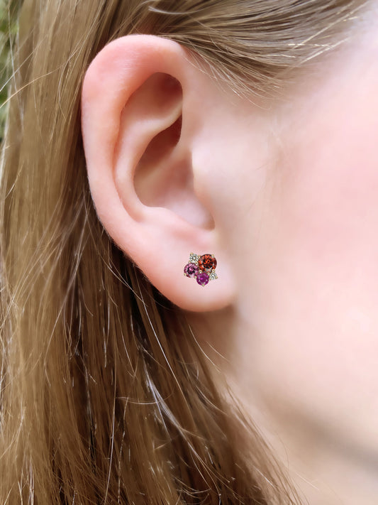 18k rose gold rhodolite garnet pointillist single earring