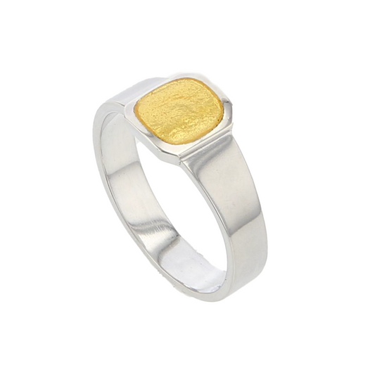 Bague Héméra en argent, feuille d'or et email grand feu