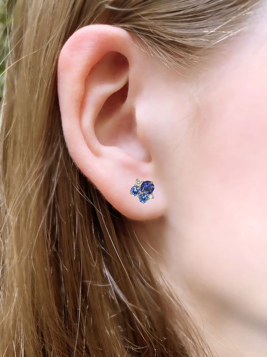 Single pointillist iolite tanzanite earring in 18k rose gold
