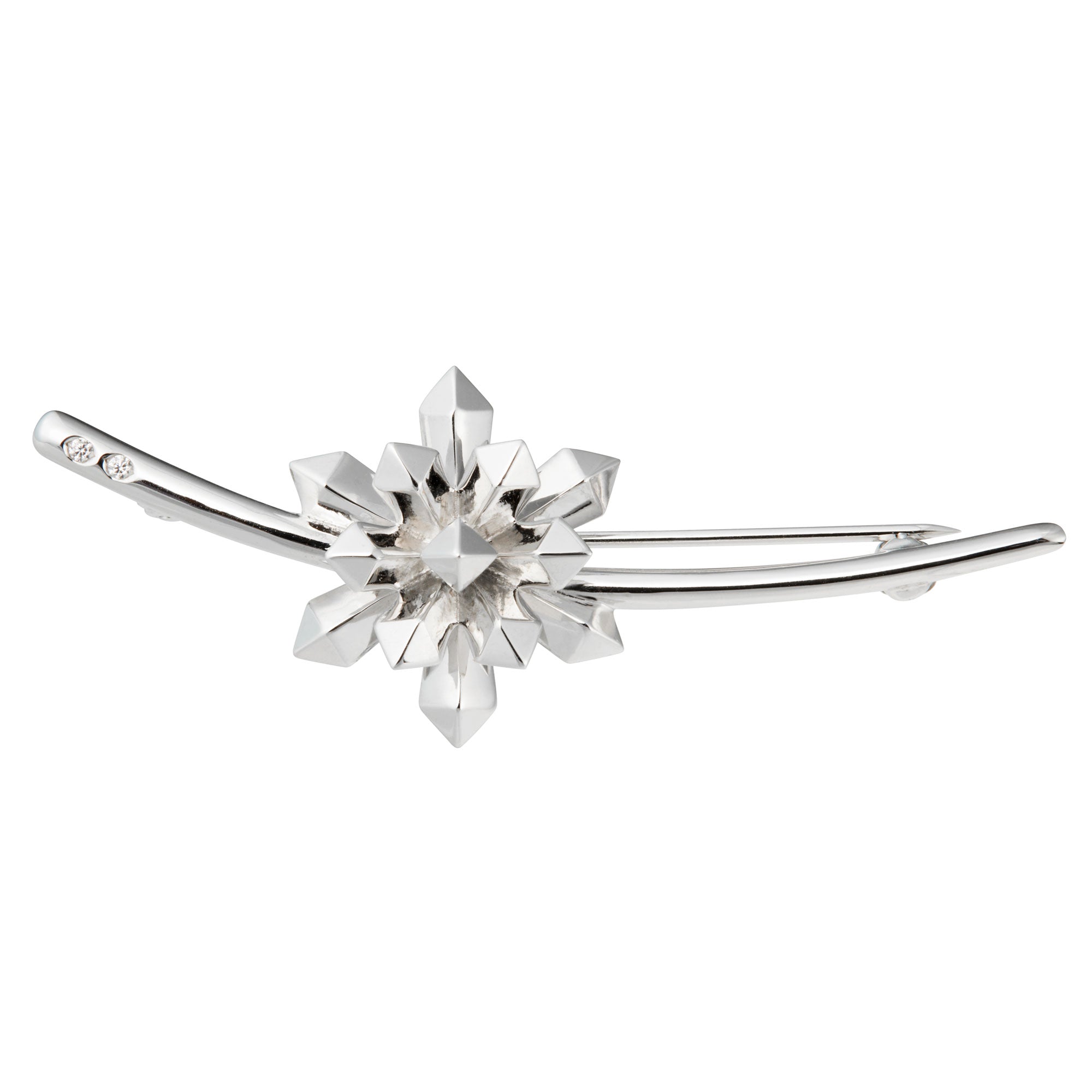 Silver quartz and diamond brooch