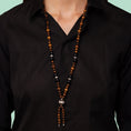 Load image into Gallery viewer, Mala necklace in silver, matte onyx, enamel, black spinels and wood
