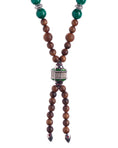 Load image into Gallery viewer, Mala necklace in silver, malachite, enamel, pink tourmalines and wood
