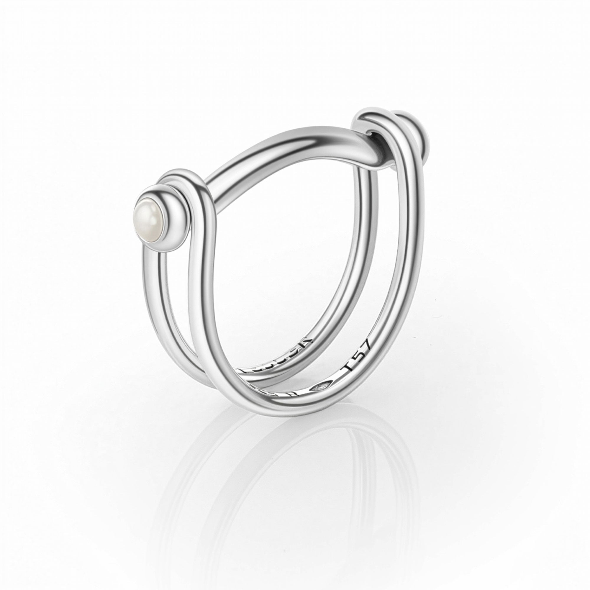 Switch diamond, akoya pearl and silver ring