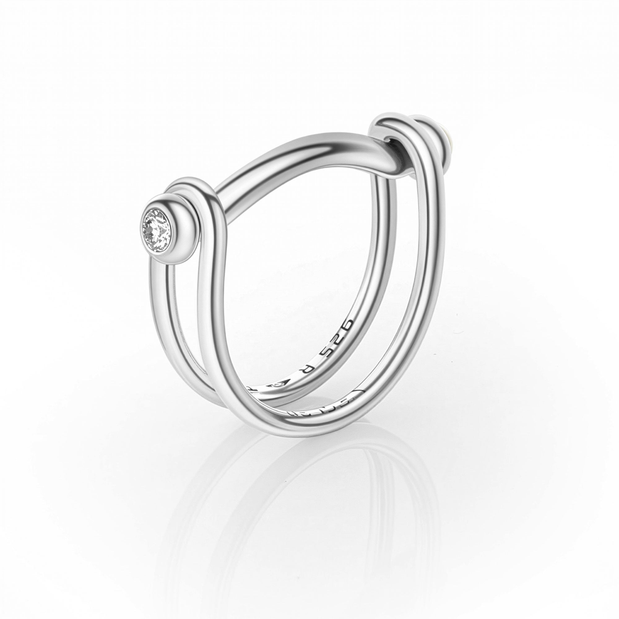 Switch diamond, akoya pearl and silver ring