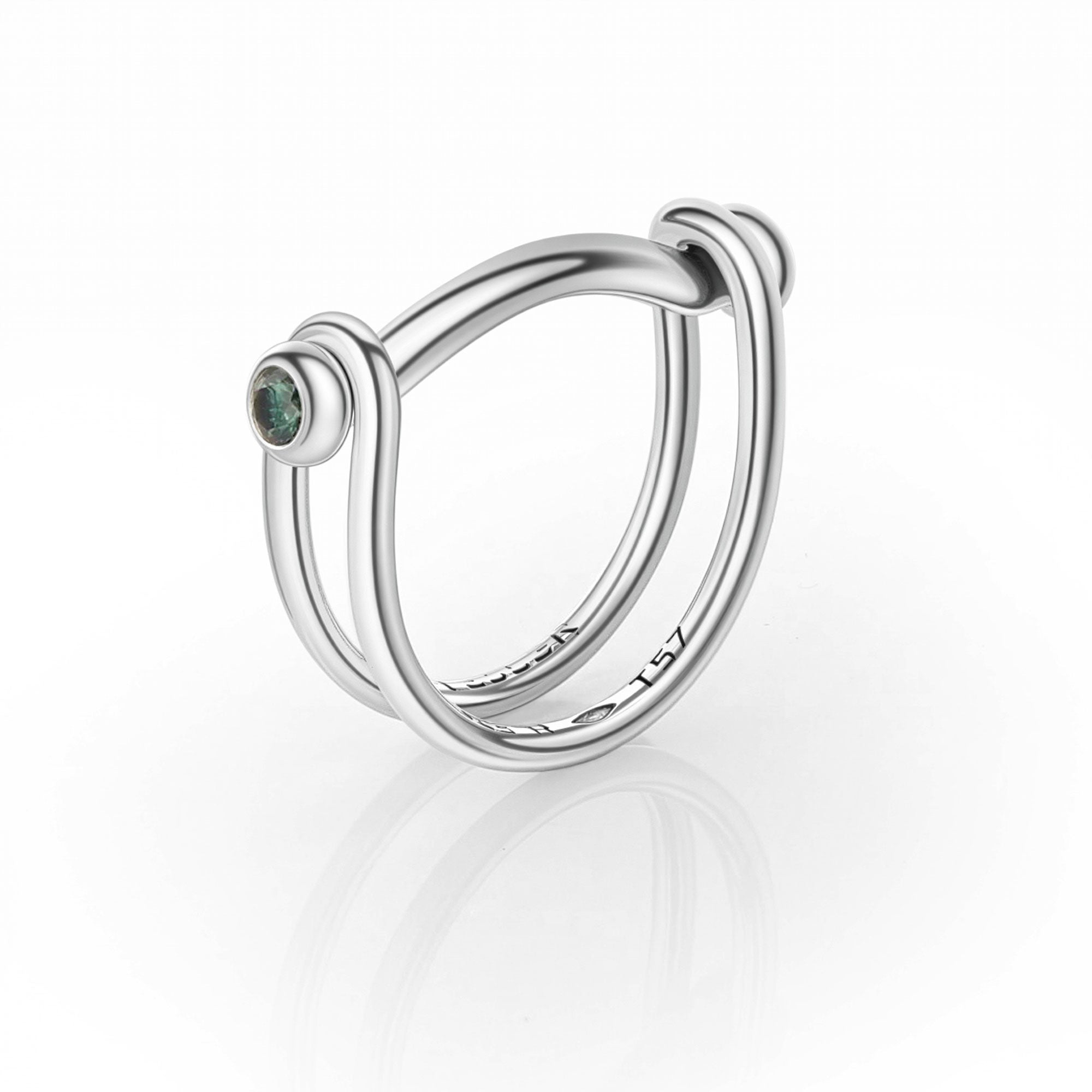 Teal Blue and Silver Diamond Switch Ring