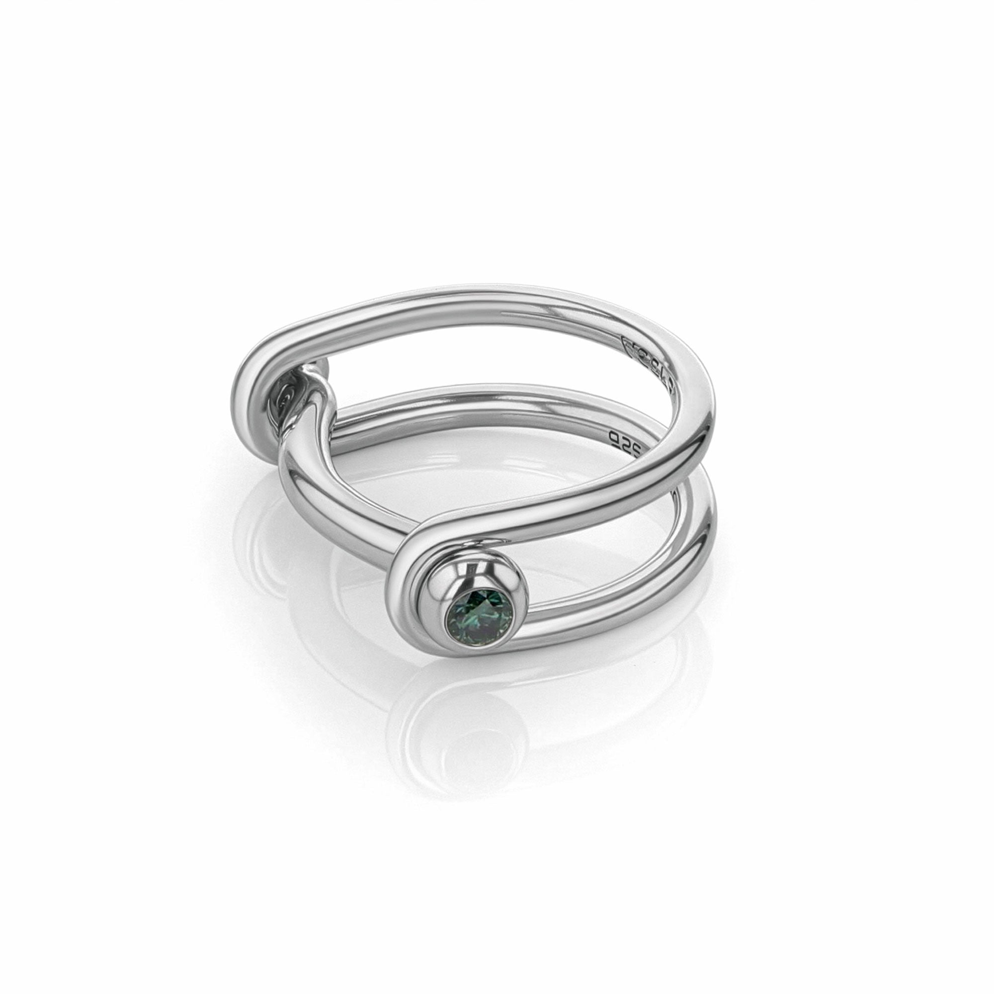 Teal Blue and Silver Diamond Switch Ring