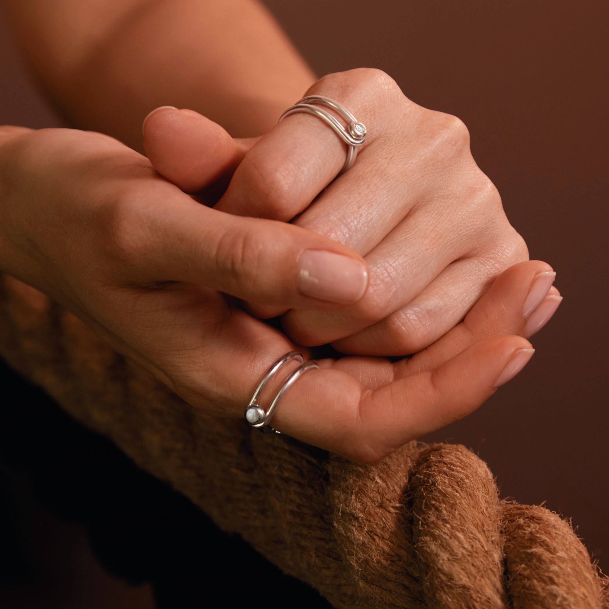 Switch diamond, akoya pearl and silver ring