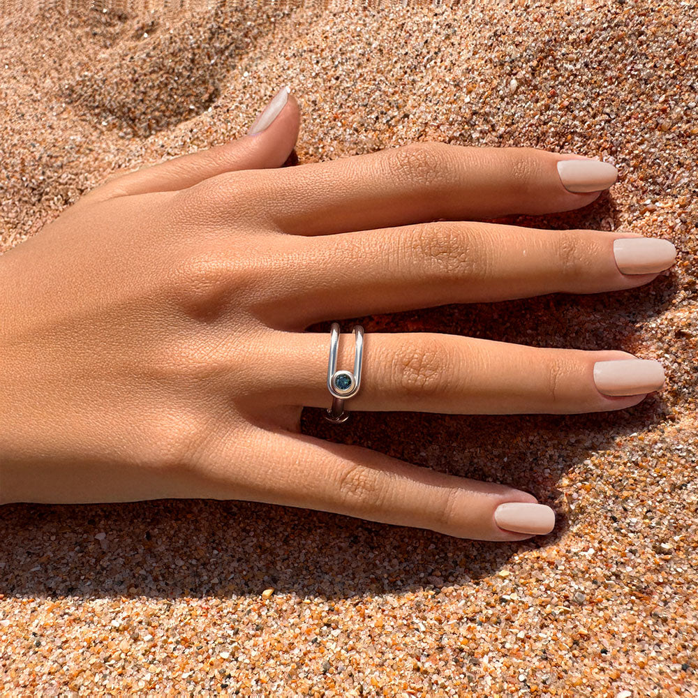 Teal Blue and Silver Diamond Switch Ring